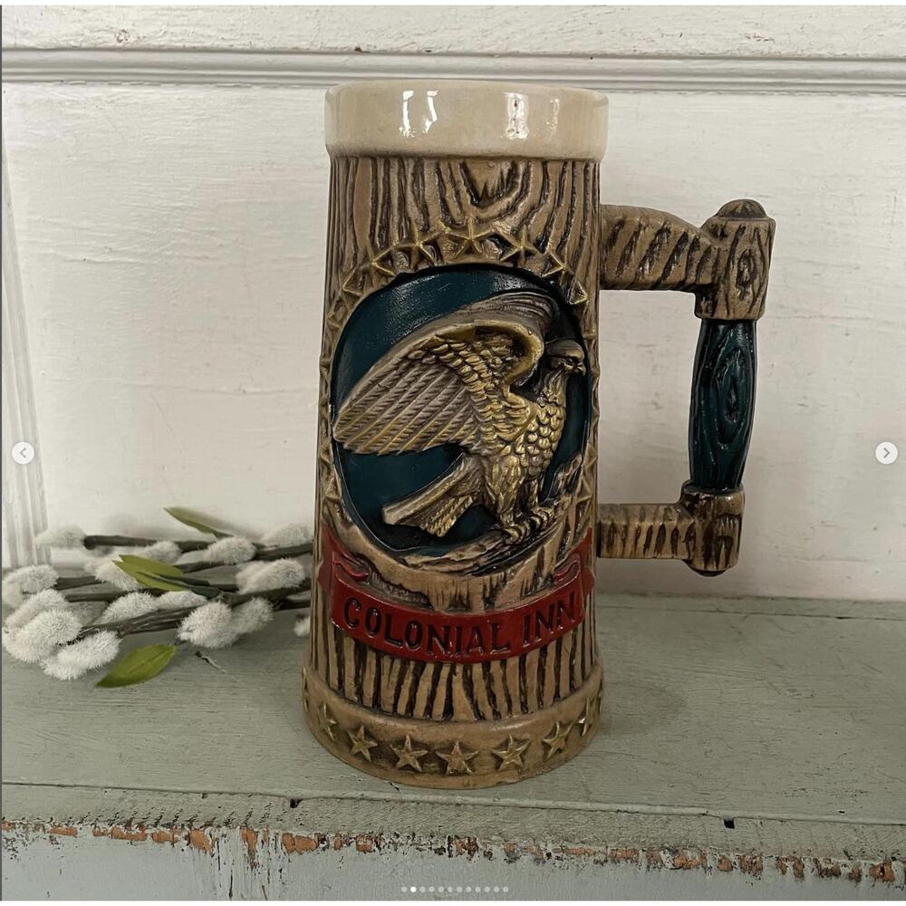 Vintage Napcoware Colonial Inn Tankard Mug Stein Carved Ceramic Eagle LARGE